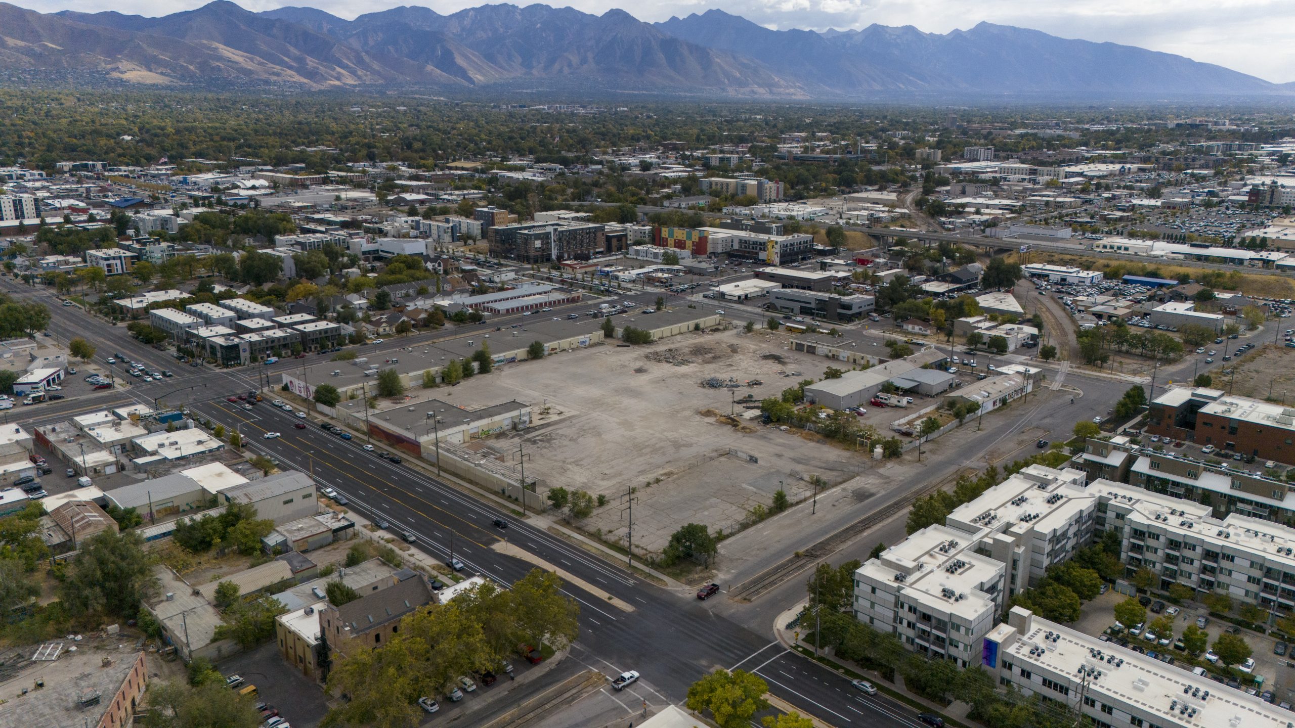 An aerial photograph of city-owned property known as the "Fleet Block."