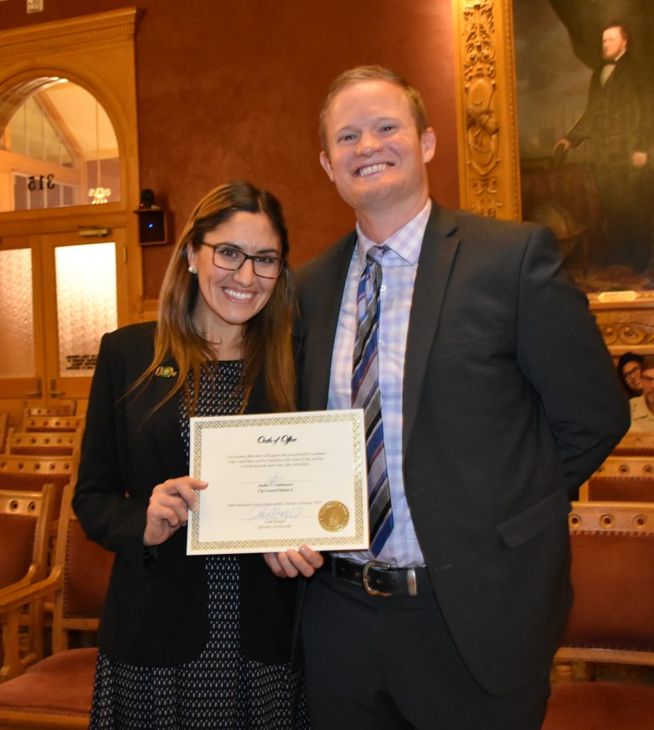Analia Valdemoros (left) the new Salt Lake City Council Member (D4), and her husband, Regan Duckworth (right).