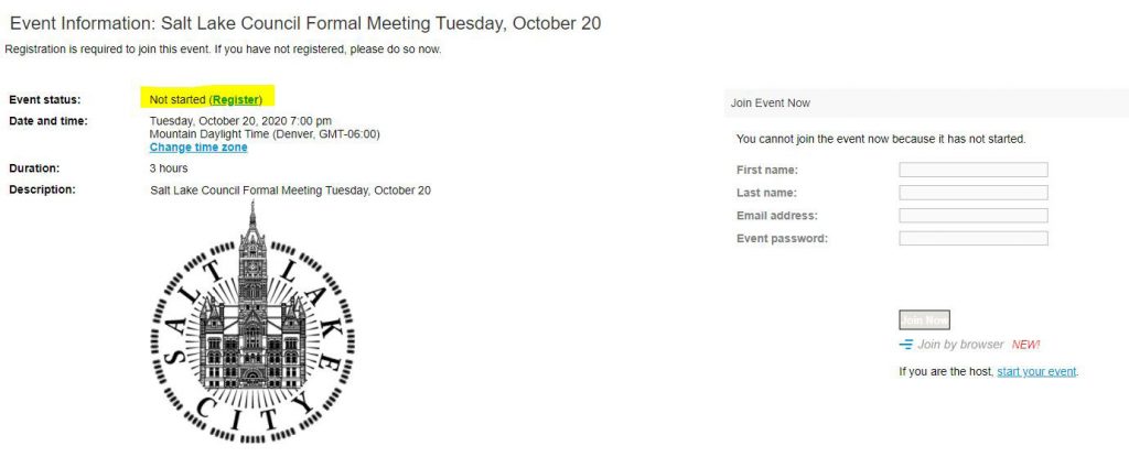 Example of webex meeting and registration form