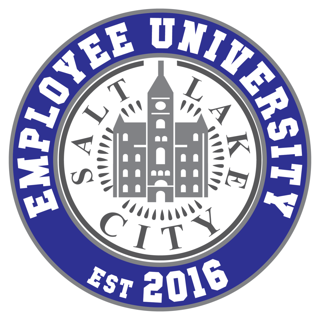 Blue circle with the words Employee University