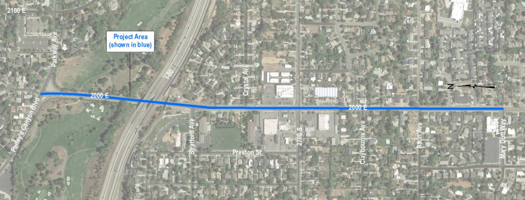 A map of the 2000 East reconstruction project area.