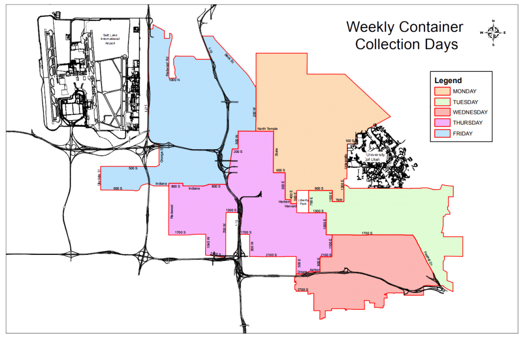 Salt Lake City waste collection map by district