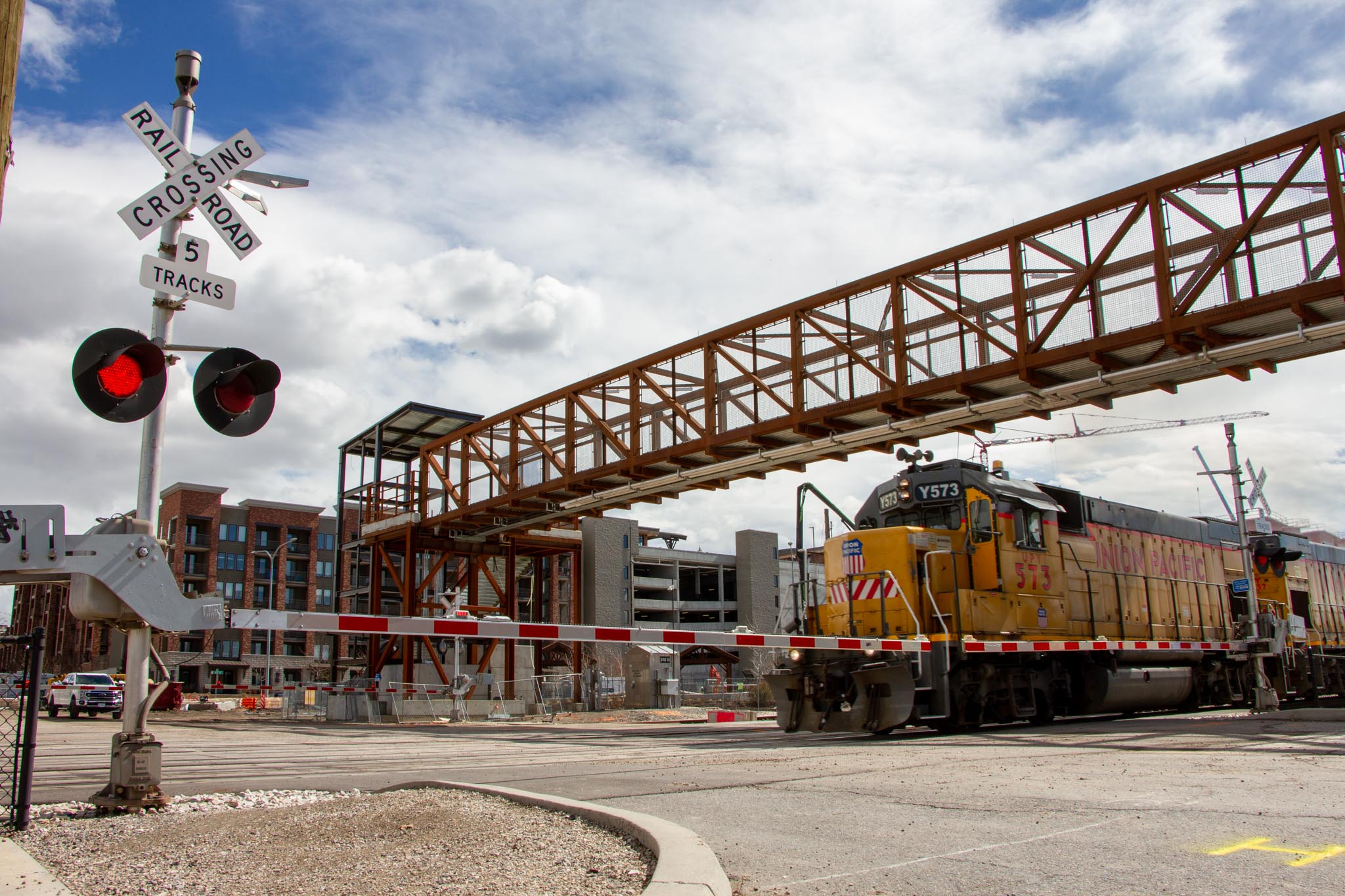 A Union Pacific freight train passing under the 300 North bridge. 