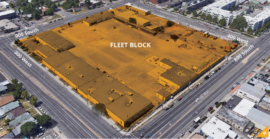 aerial view of the Fleet Block property (900 South, 300 West)  