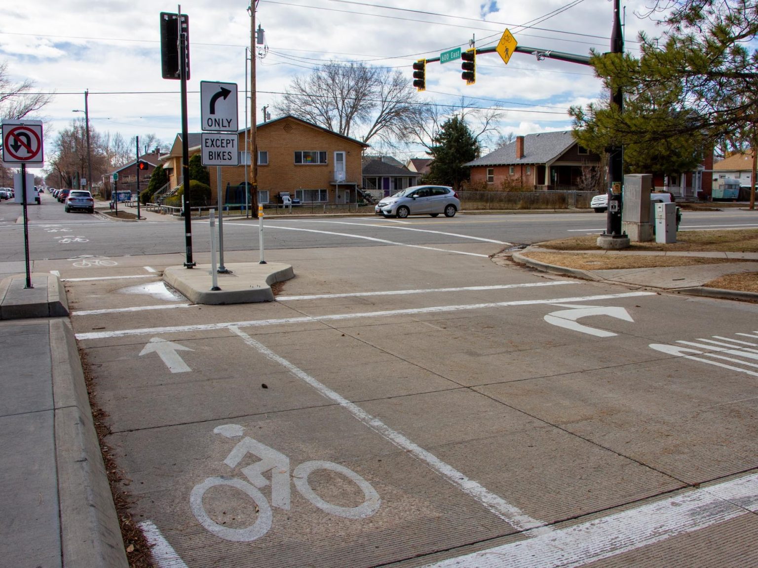 An intersection with bike infrastructure