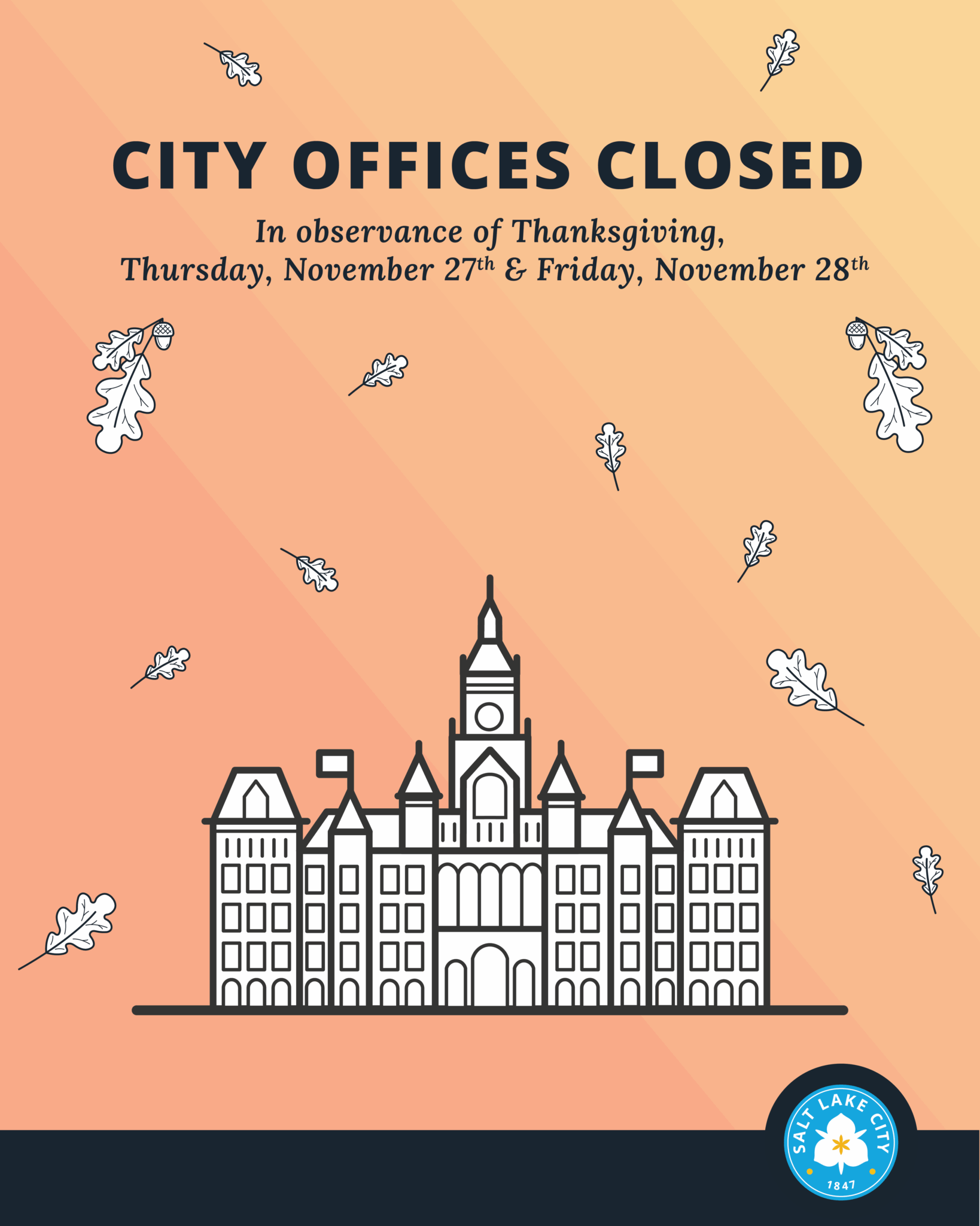 Nov Closure Holiday Closure: Thanksgiving | Salt Lake City Calendar