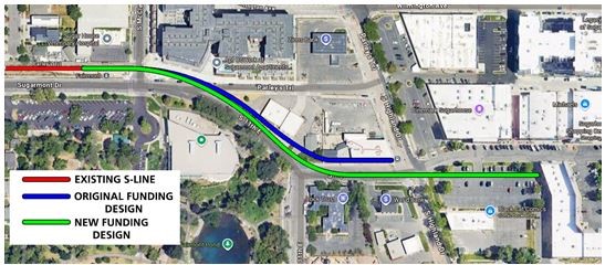 Sugar House streetcar extension map showing existing and proposed routes.