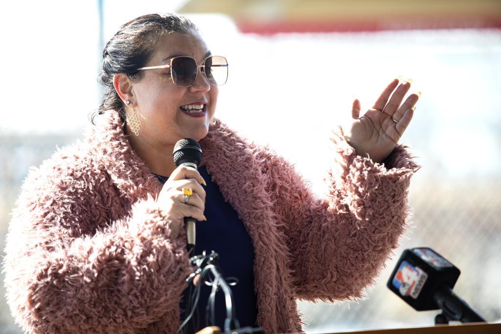 Council Member Victoria Petro speaking at the groundbreaking ceremony for the SPARK! Mixed Use Development project