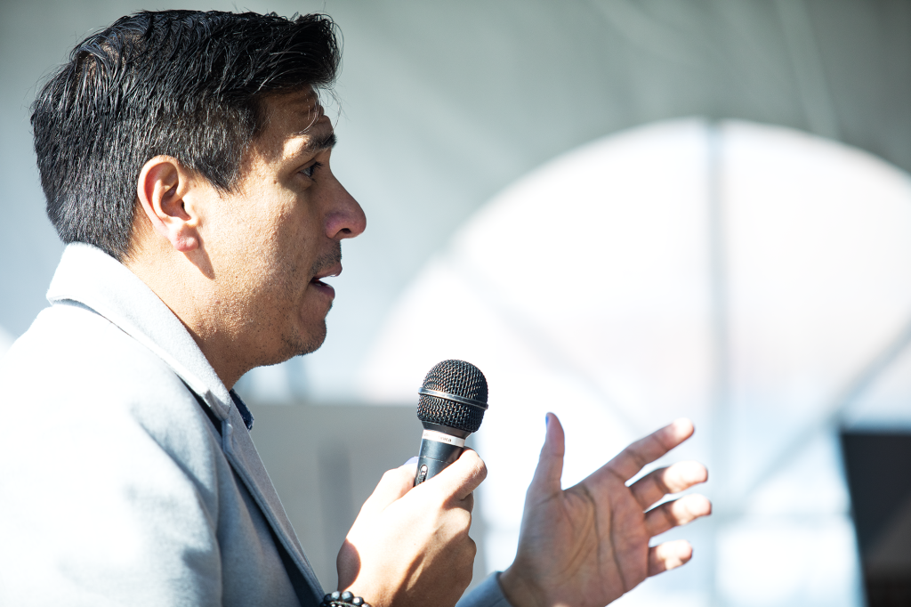 Council Member Alejandro Puy speaking at the groundbreaking ceremony for the SPARK! Mixed Use Development project