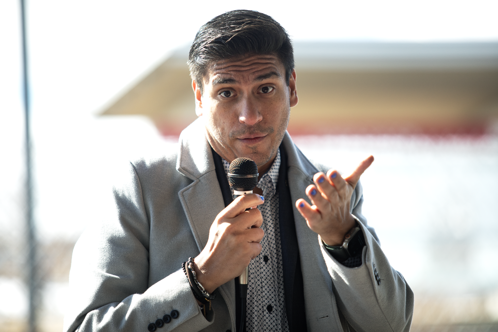 Council Member Alejandro Puy speaking at the groundbreaking ceremony for the SPARK! Mixed Use Development project