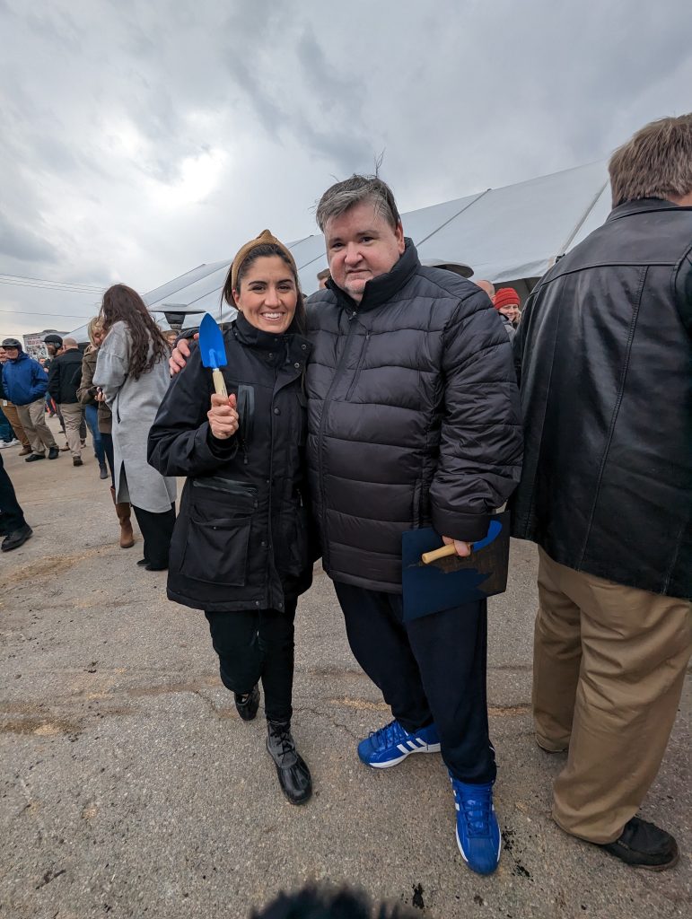 District 4 Council Member Ana Valdemoros posing with a man at the groundbreaking.