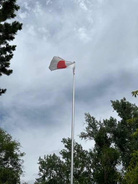 The Japanese flag blowing in the wind.