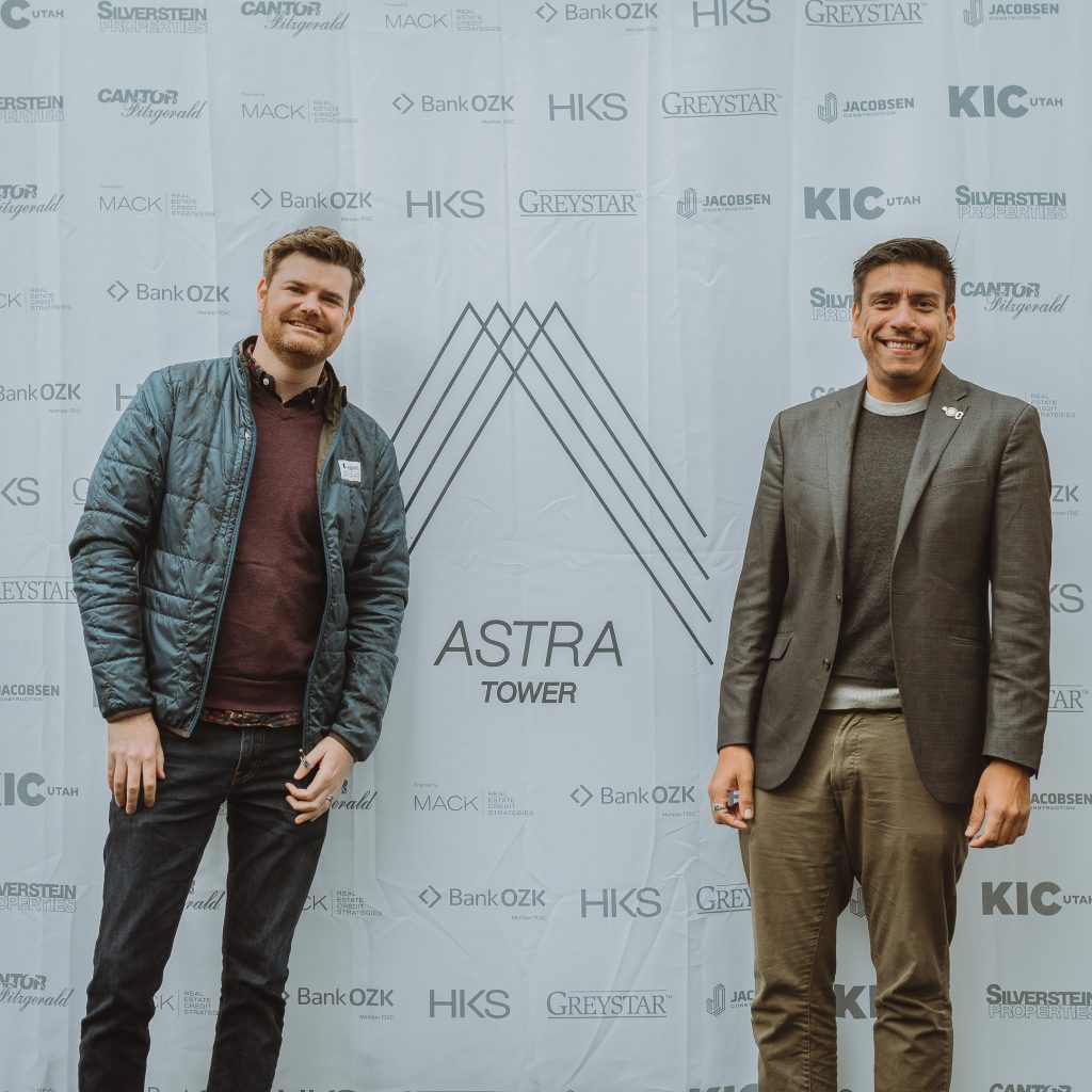 District 3 Council Member Chris Wharton and District 2 Council Member Puy posing at the Astra Tower event.