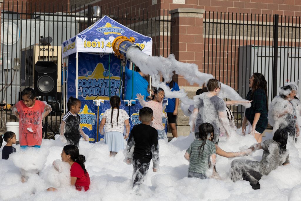 Children playing in bubble foam.