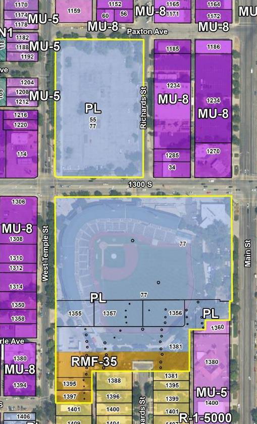 A map of the current zoning designation of the area.