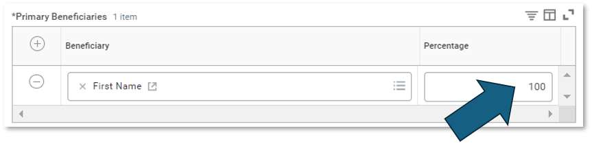 Beneficiary percentage enter in Workday