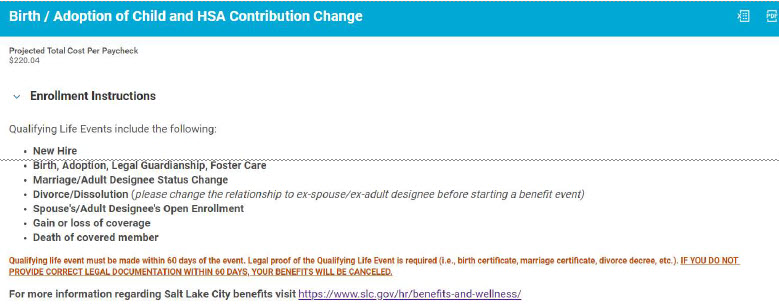 Enrollment instruction screen in Workday