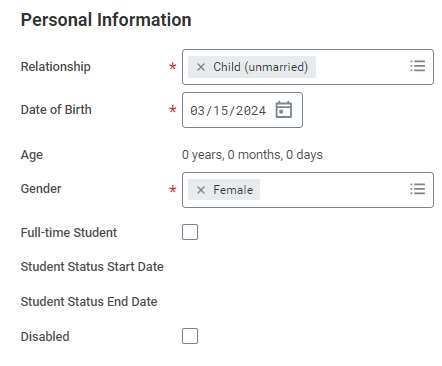 Add dependent personal information
