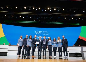 The 2034 Olympic bid committee poses for a portrait following their award of the 2034 Olympic and Paralympic Games