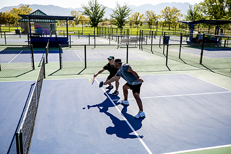 People play pickleball at the Glendale Park sport courts.