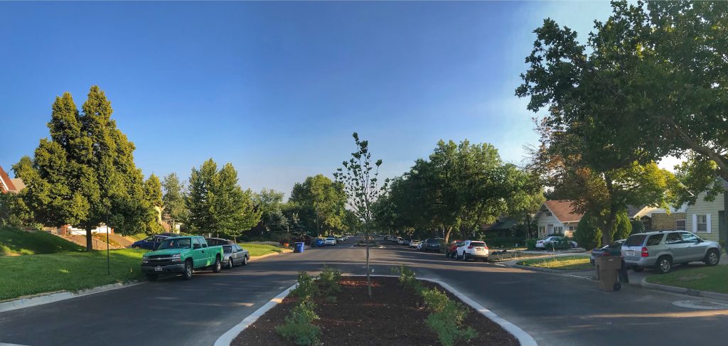 Image of a new raised median along 1200 East between 600 South and 800 South