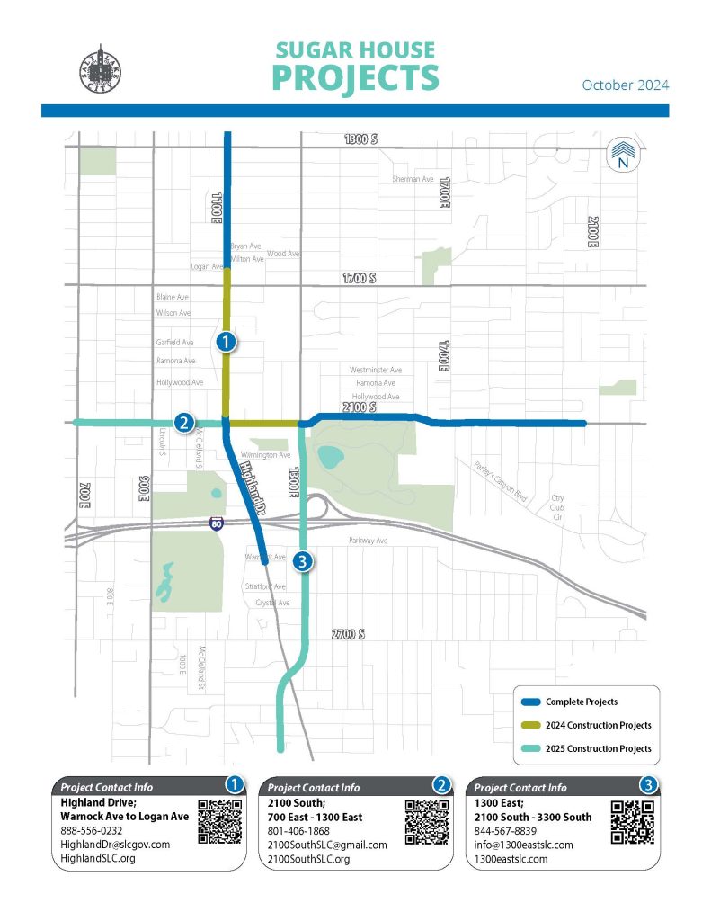A map of the Sugar House roadway construction projects.
