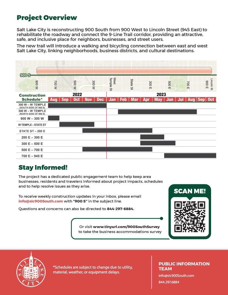 Page two of the 900 South construction update flyer from February 2023. 