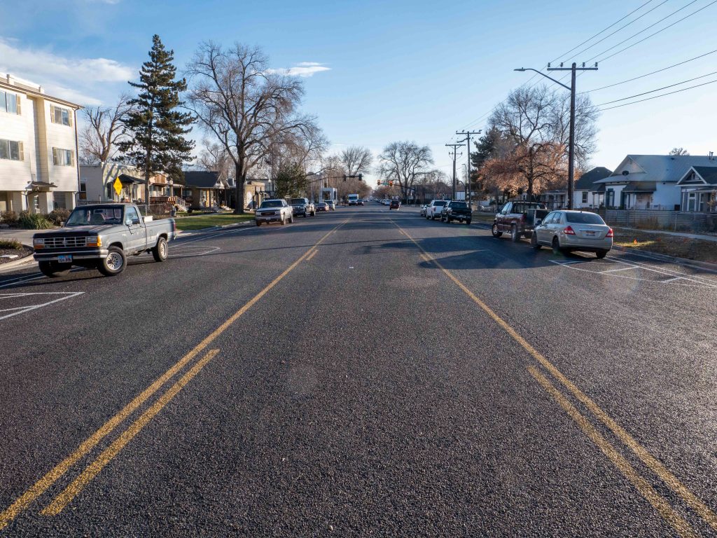 400 East after the 2023 surface treatment and lane reconfiguration.