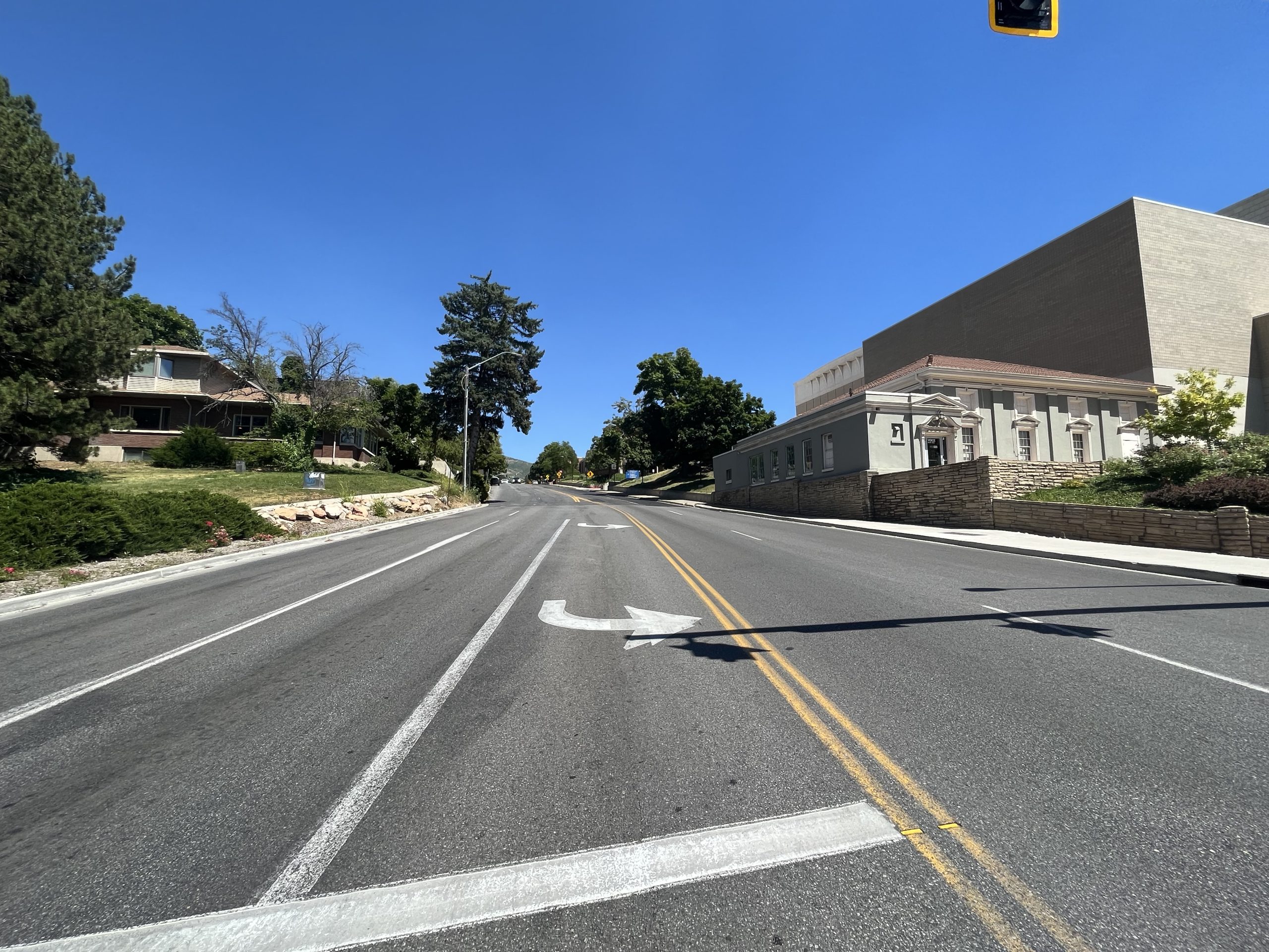 100 South looking east from the intersection of University Street.