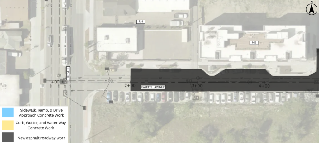 Map of the Fayette Avenue reconstruction project in Salt Lake City. The project includes new asphalt pavement through the street.
