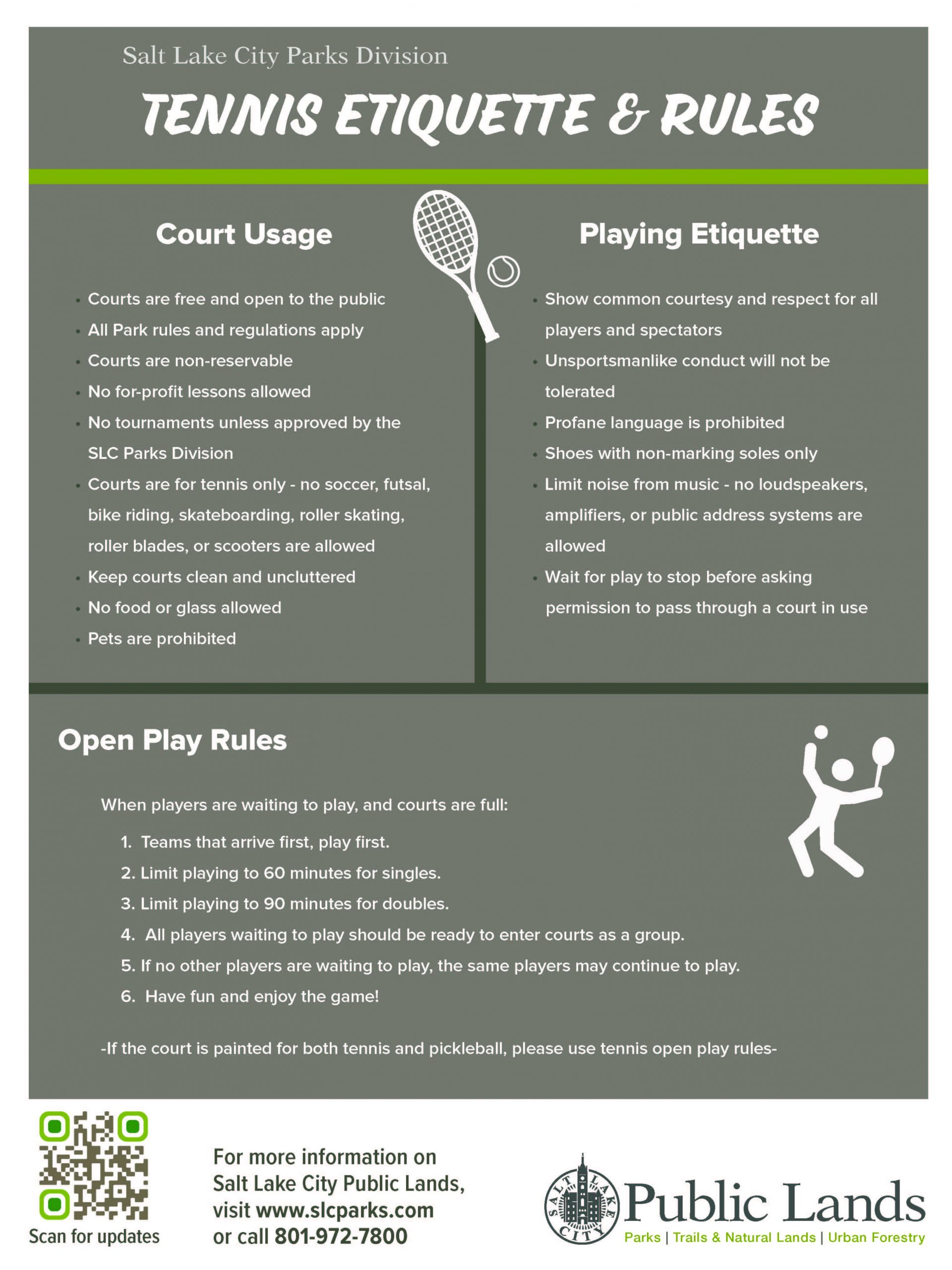 Pickleball and Tennis Rules Public Lands Department