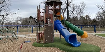 Image of liberty park playground slide and tower.