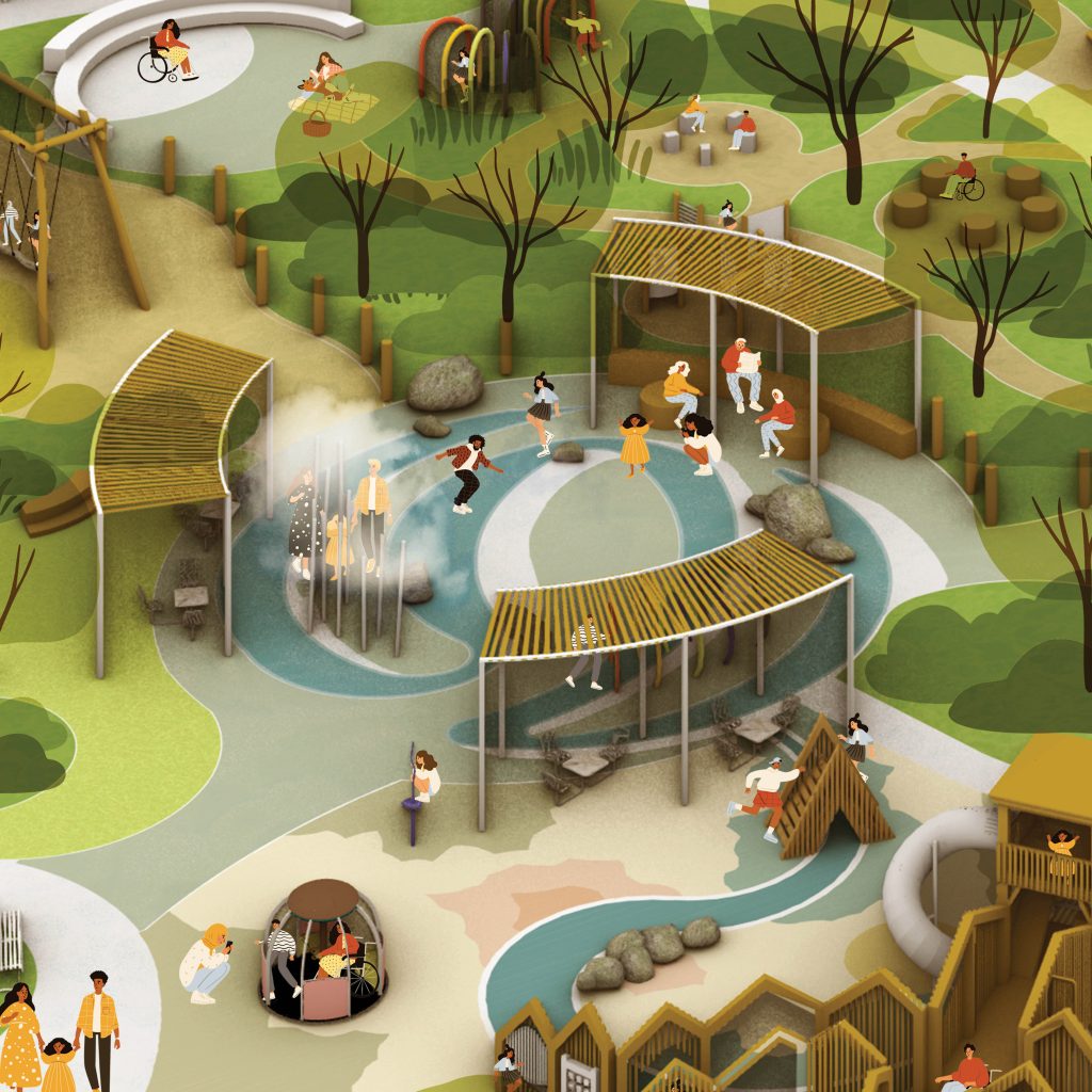 Illustrated rendering of the new summer splash pad.