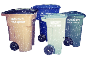 curbside waste containers in winter