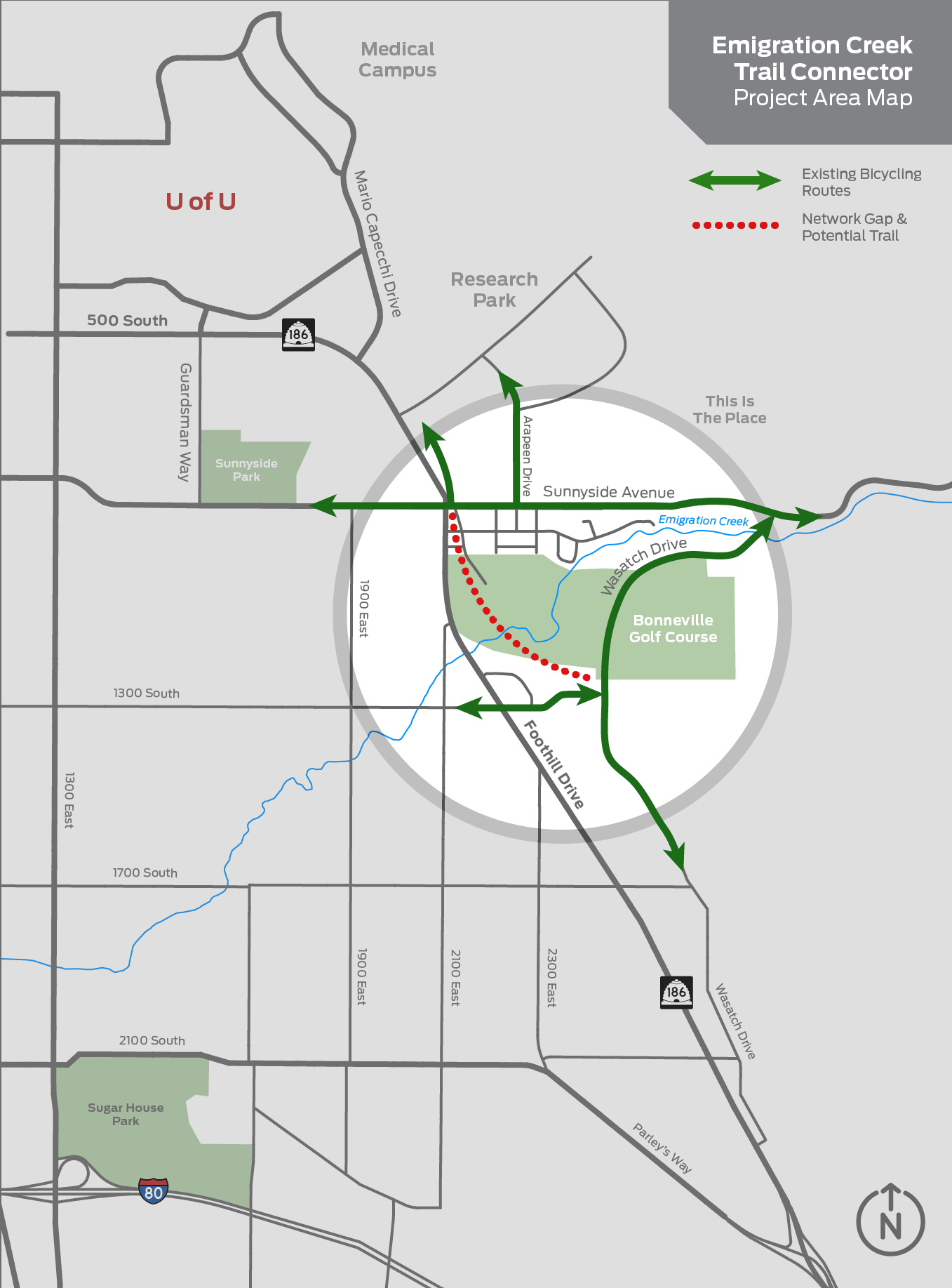 A map of the Emigration Creek Trail Connector.