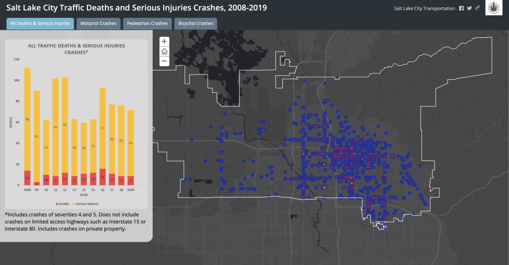 A screenshot of Salt Lake City's Vision Zero Crash Map.