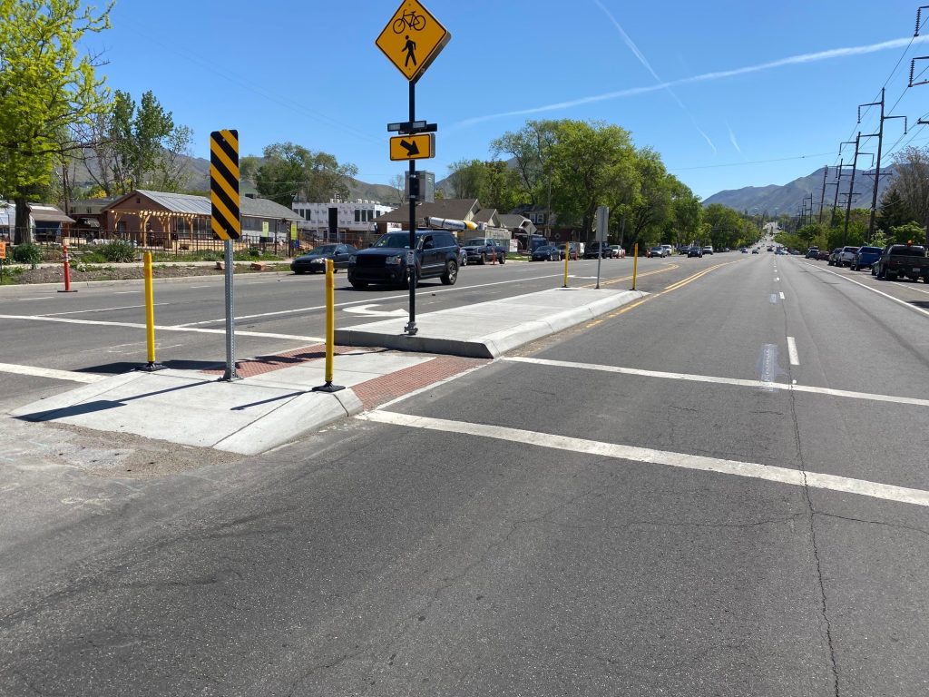A picture of a crosswalk at 800 South and 600 East