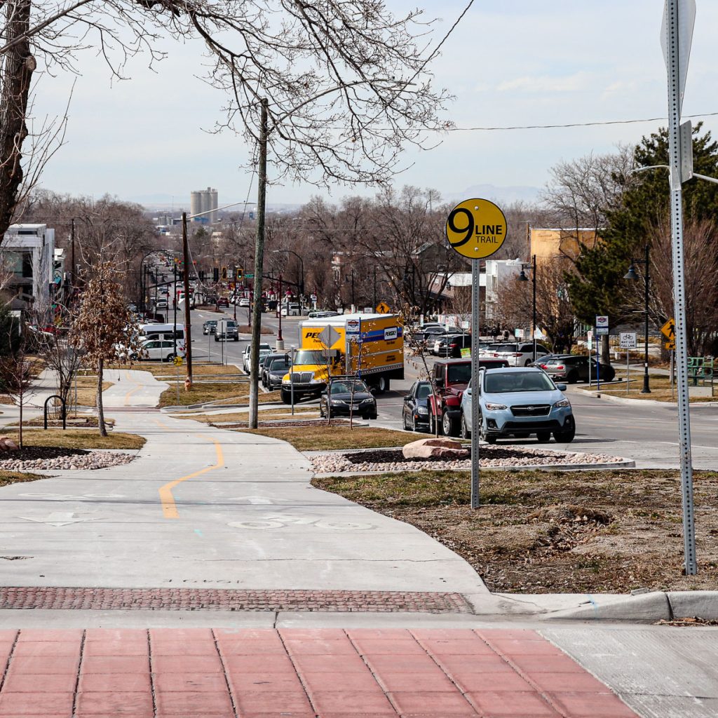 The 9-Line trail, a concrete two-way path separated from the road that connects 900 West all the way to 900 East.