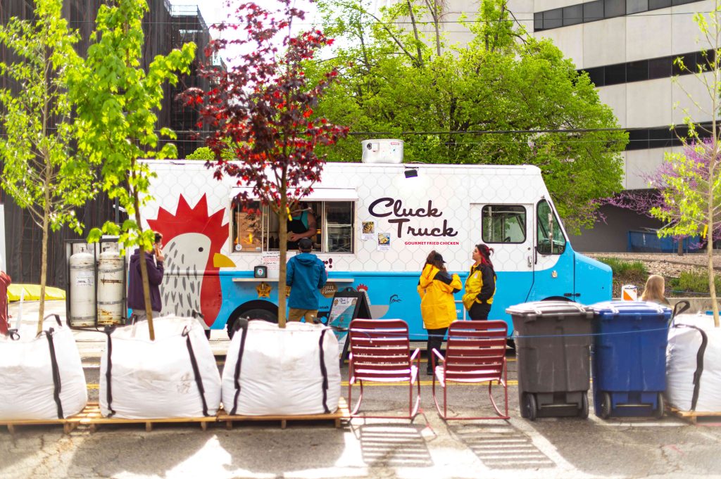 The Cluck Truck food truck parked in the Green Loop