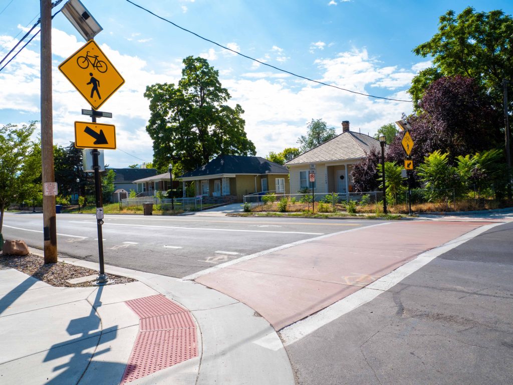 A picture of the enhanced crosswalk at Emery Street and Indiana Avenue.