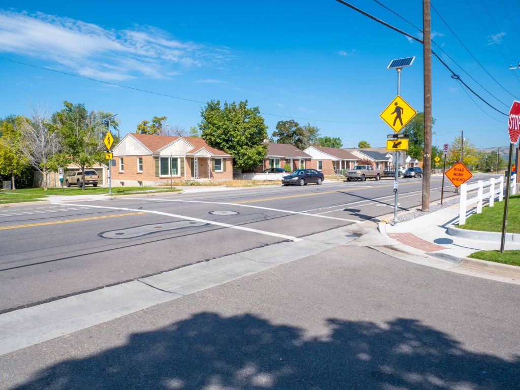 A picture of the enhanced crosswalk at Crystal Avenue and 2000 East.