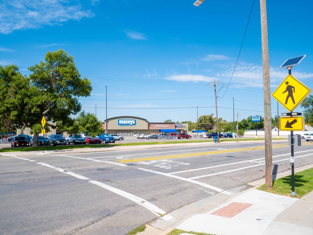 A picture of the enhanced crosswalk at 2100 South and 2300 East.