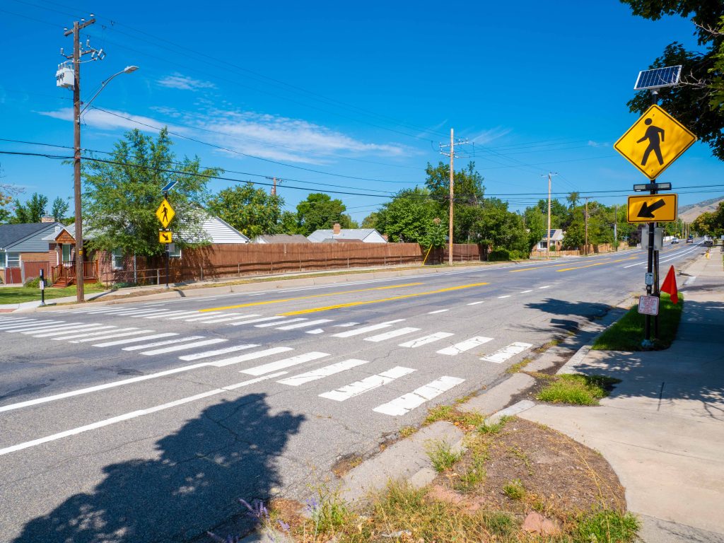 A picture of the enhanced crosswalk at Redondo Avenue and 2300 East.