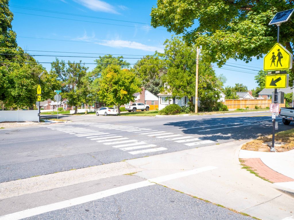 A picture of the enhanced crosswalk at Garfield Avenue and 2300 East.