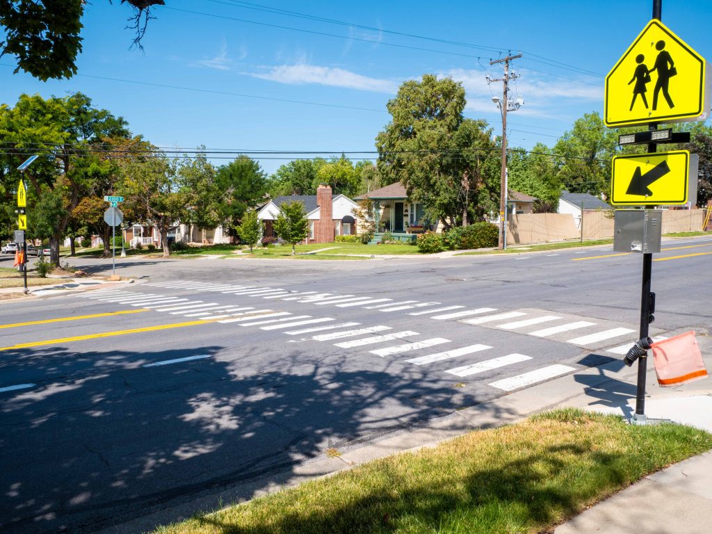A picture of the enhanced crosswalk at Wilson Avenue and 2300 East.