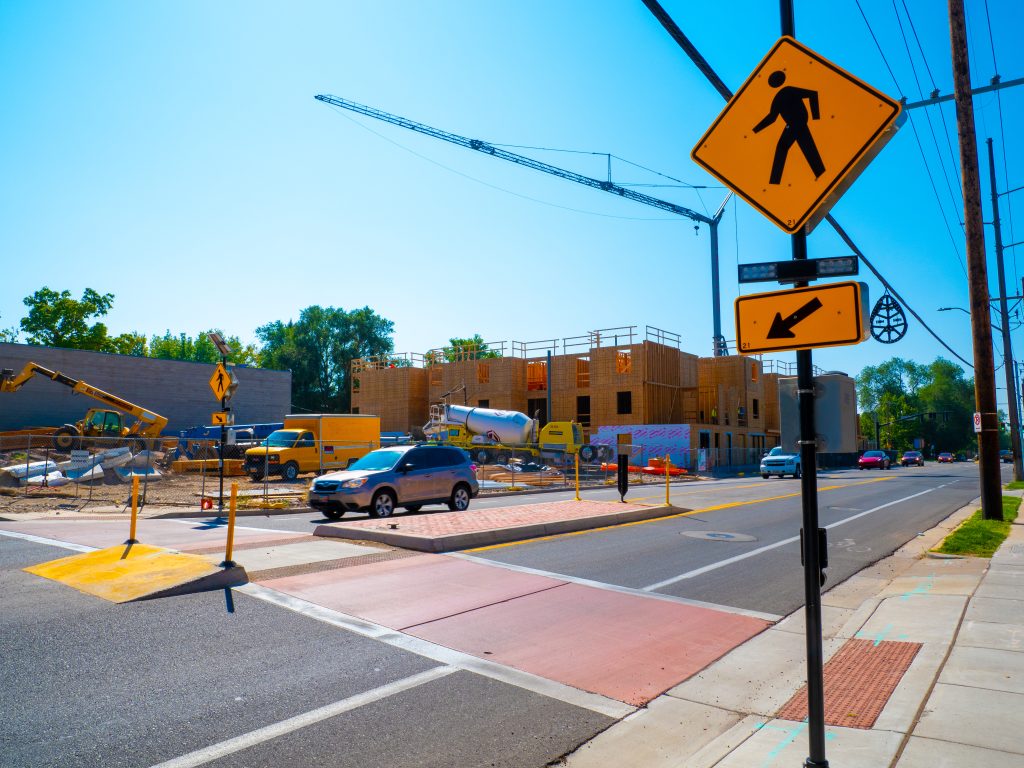 A picture of the enhanced crosswalk at Elm Avenue and 900 East.