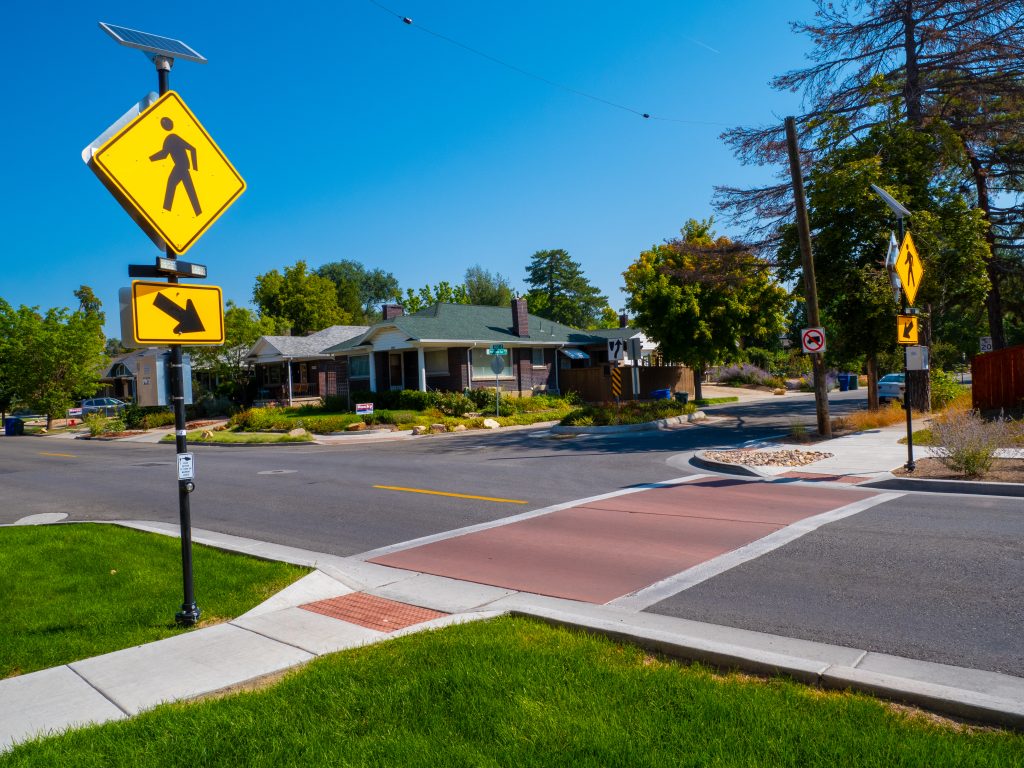 A picture of the enhanced crosswalk at Hollywood Avenue and 900 East.