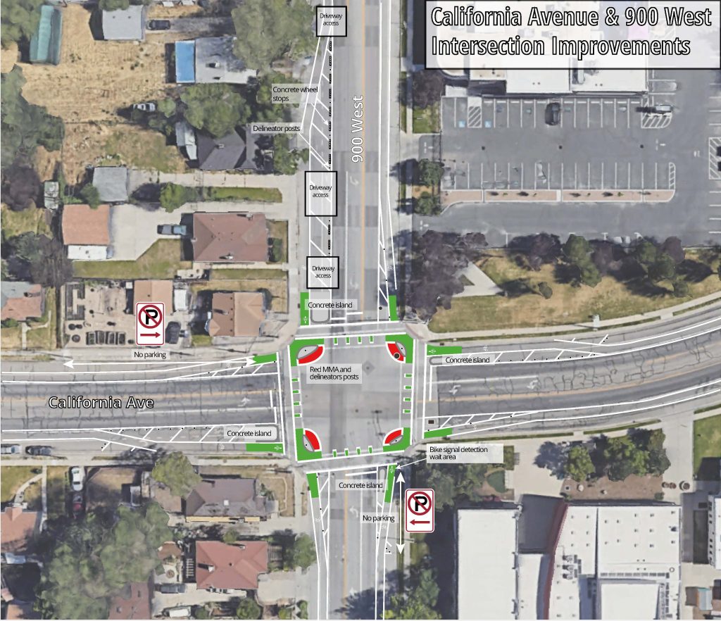 An aerial view plan set of the safety improvements made to the intersection of 900 West California.