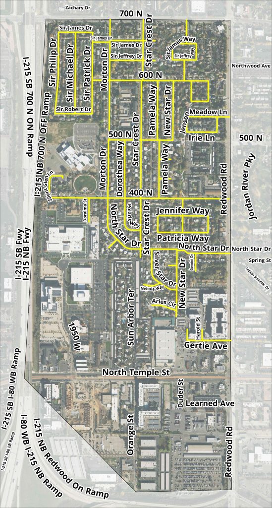 A map of zone 6 (Jordan Meadows) of the Livable Streets program.