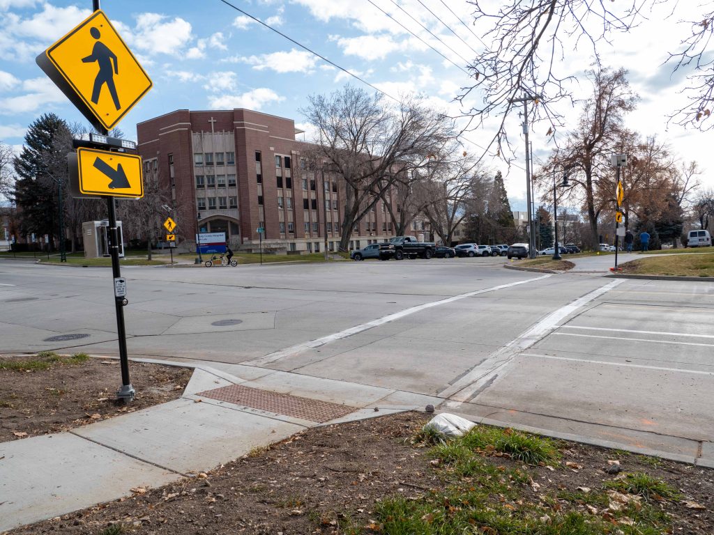 A picture of the enhanced crosswalk at 1000 East and South Temple.